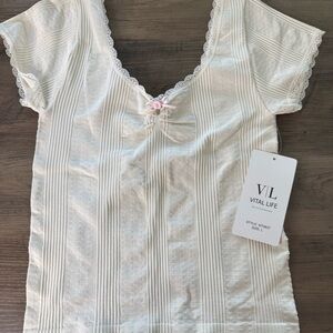 Women's White Lace Trim Sleepwear Top